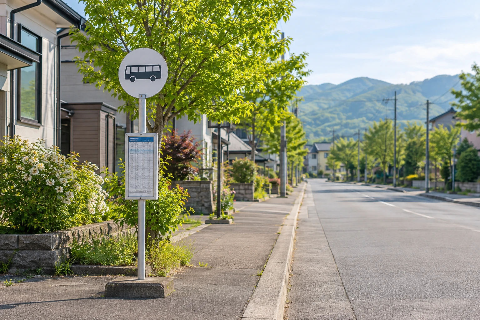 住宅街のバス停