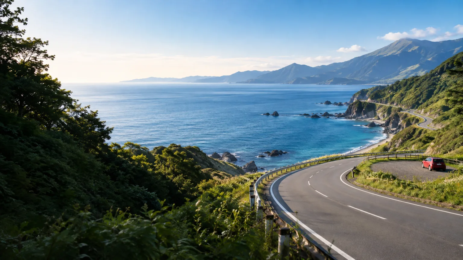 海沿いに広がる道と、これからのドライブのイメージ