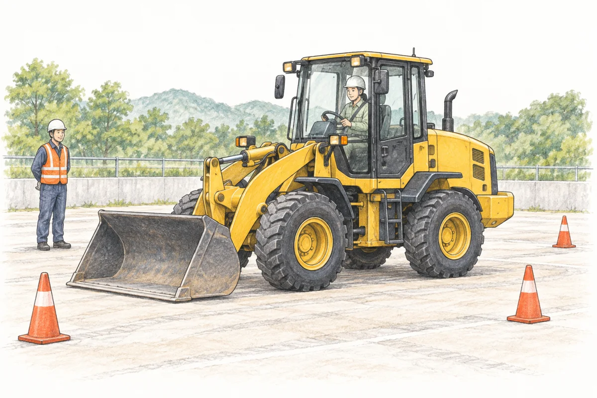 大型特殊車の技能練習を描いたイラスト