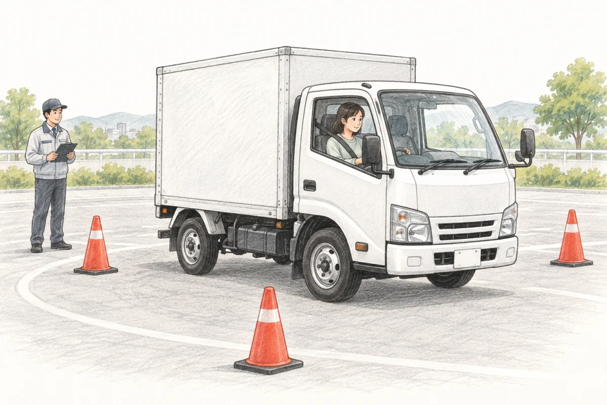準中型トラックの技能練習を描いたイラスト