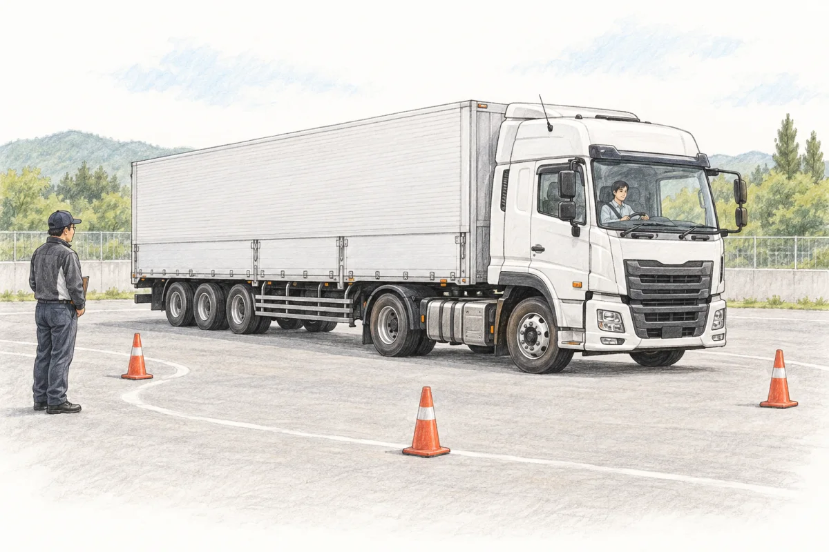 けん引車の技能練習を描いたイラスト