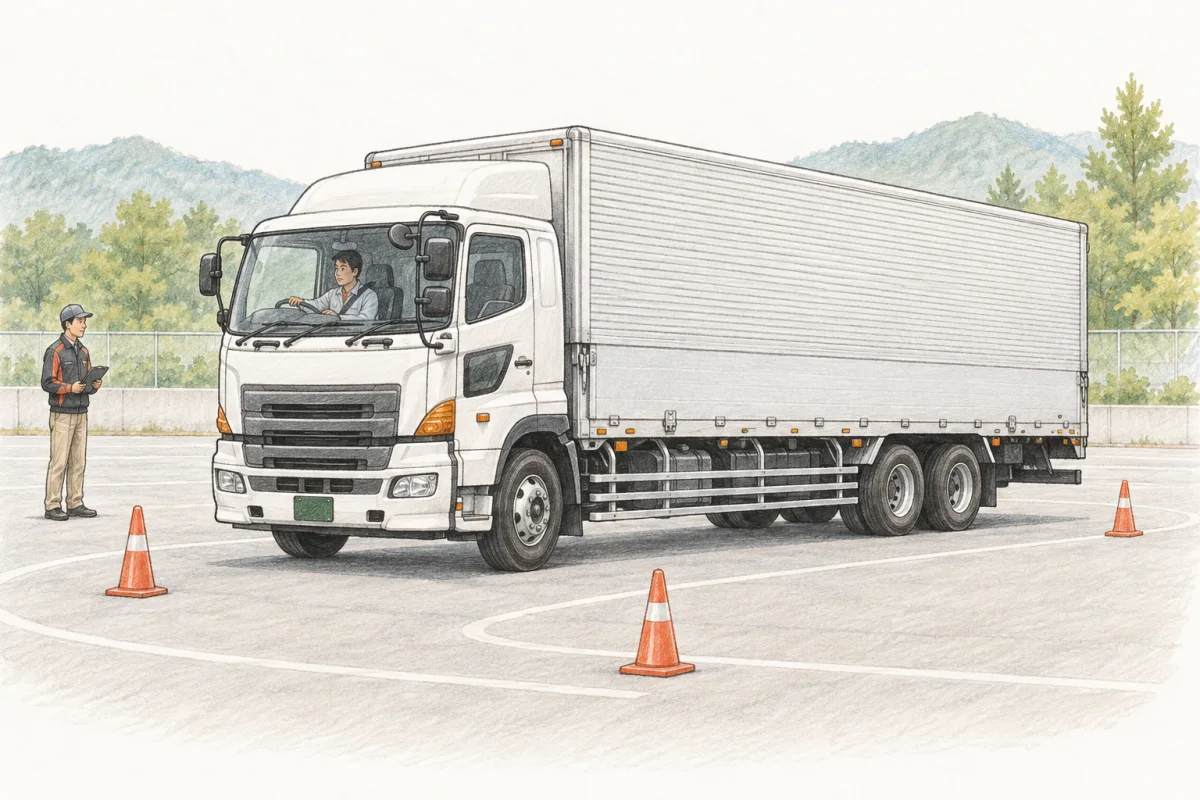 大型トラックの技能練習を描いたイラスト