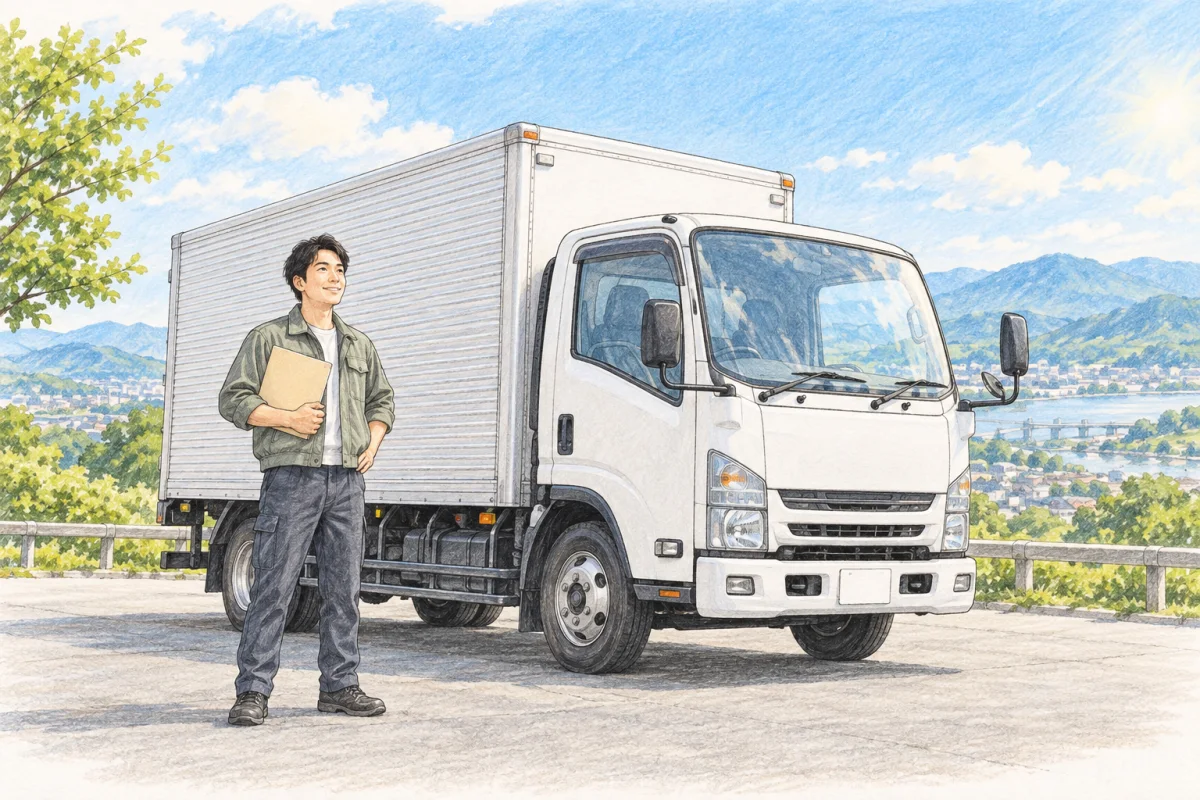 中型トラックの卒業後の未来を描いたイラスト