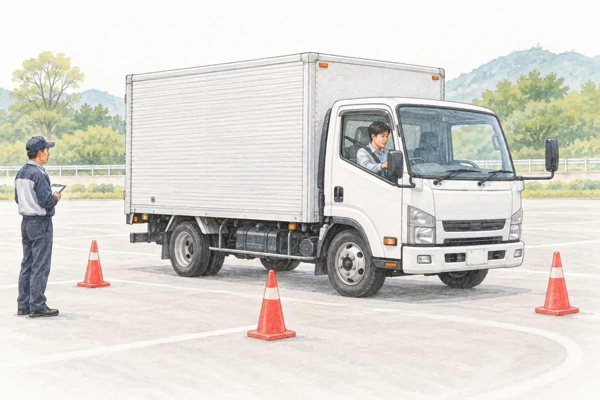 中型トラックの技能練習を描いたイラスト